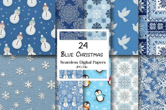Blue Christmas Digital Paper Pack: Elevate Your Holiday Creations with Elegance and Style