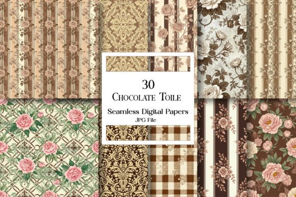 Chocolate Toile Digital Paper Pack: Elevate Your Designs with Vintage Elegance