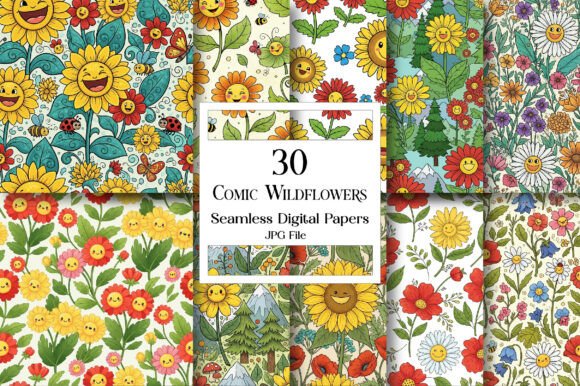 Comic Wildflowers Seamless Digital Paper