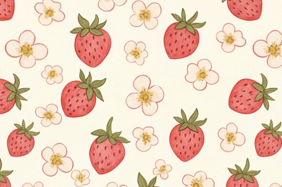 Cute Strawberry Floral Seamless Pattern for Creative Projects