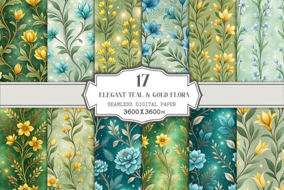 Elegant Teal Gold Floral Seamless: A Versatile Design for Creative Projects