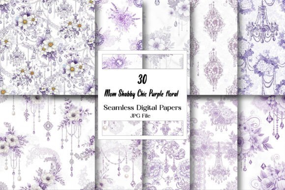 Embrace Timeless Elegance with Mom Shabby Chic Purple Floral Digital Designs