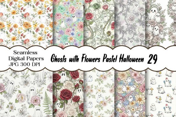 Ghosts with Flowers Pastel Halloween