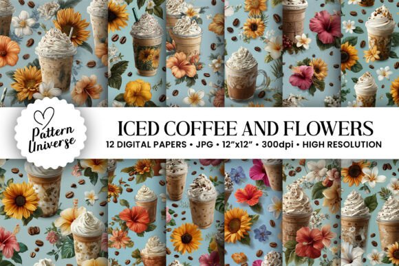 Iced Coffee and Flowers Digital Papers: A Creative Resource for Modern Crafters