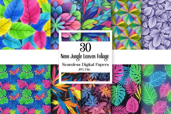 Neon Jungle Leaves Foliage Digital Paper