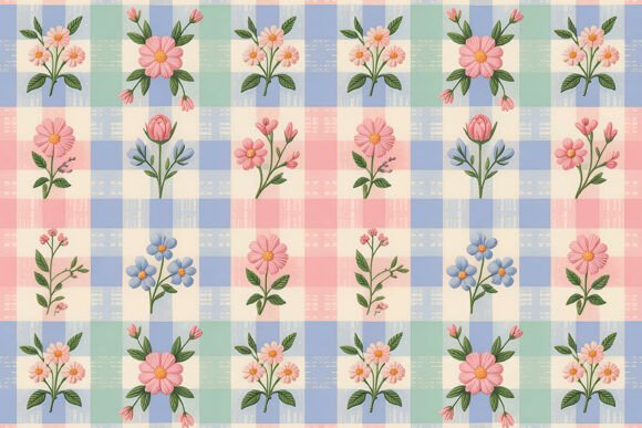 Pastel Floral Plaid Digital Paper for Creators
