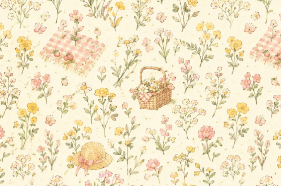 Vintage Cottagecore Floral Picnic Seamle